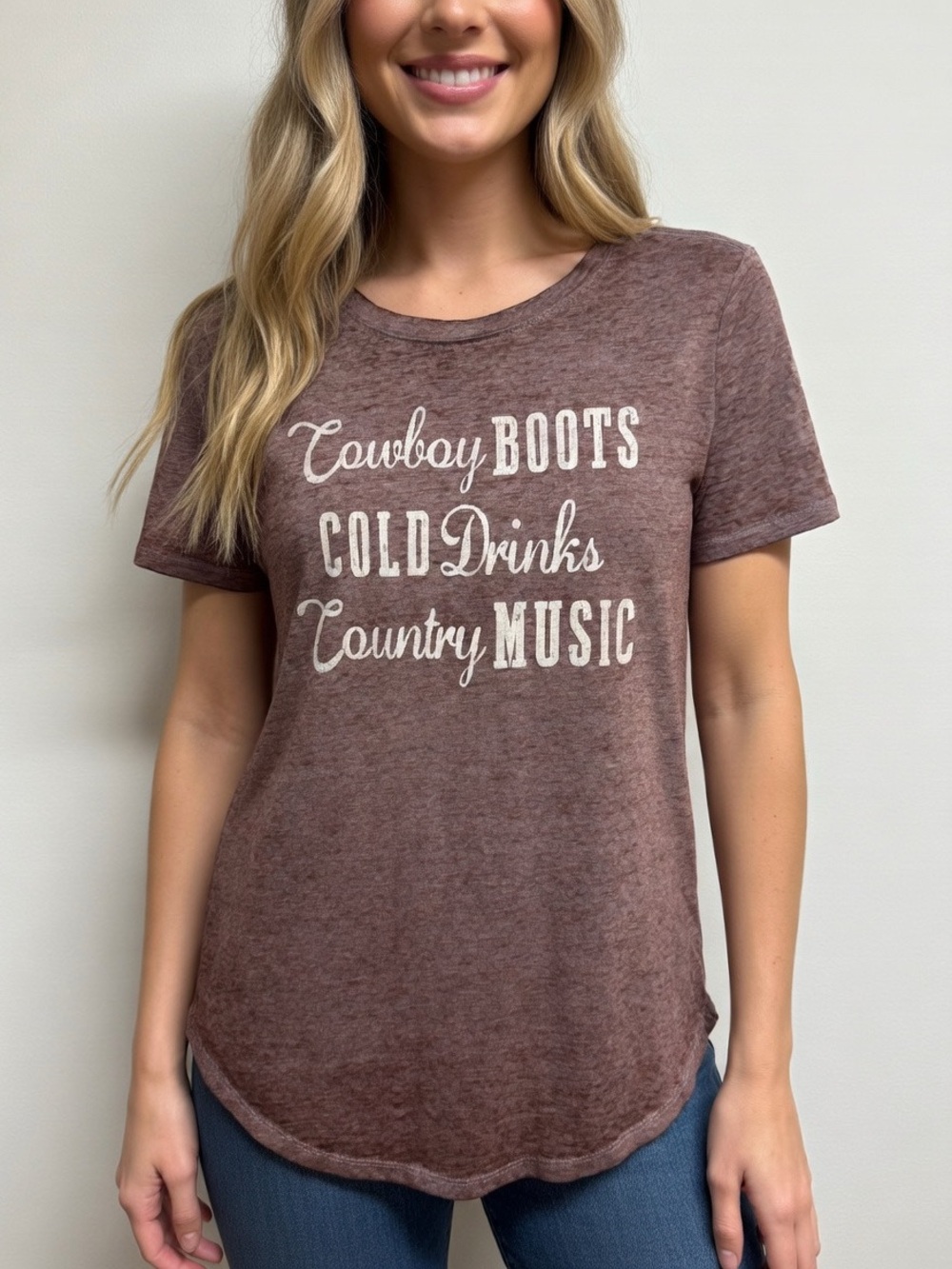 Maurices Brown Heathered Short Sleeve Graphic Country Tee EUC Size XS